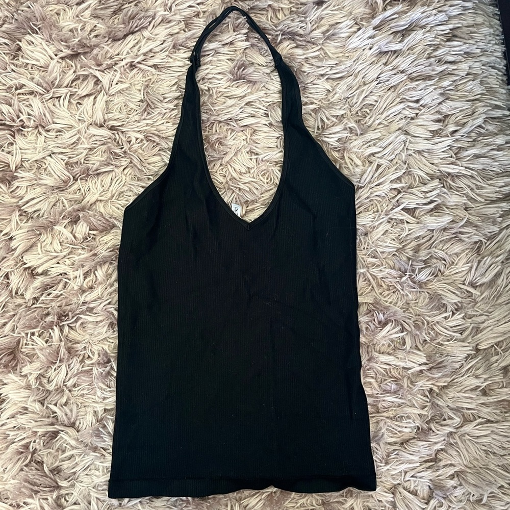 Black fitted halter top